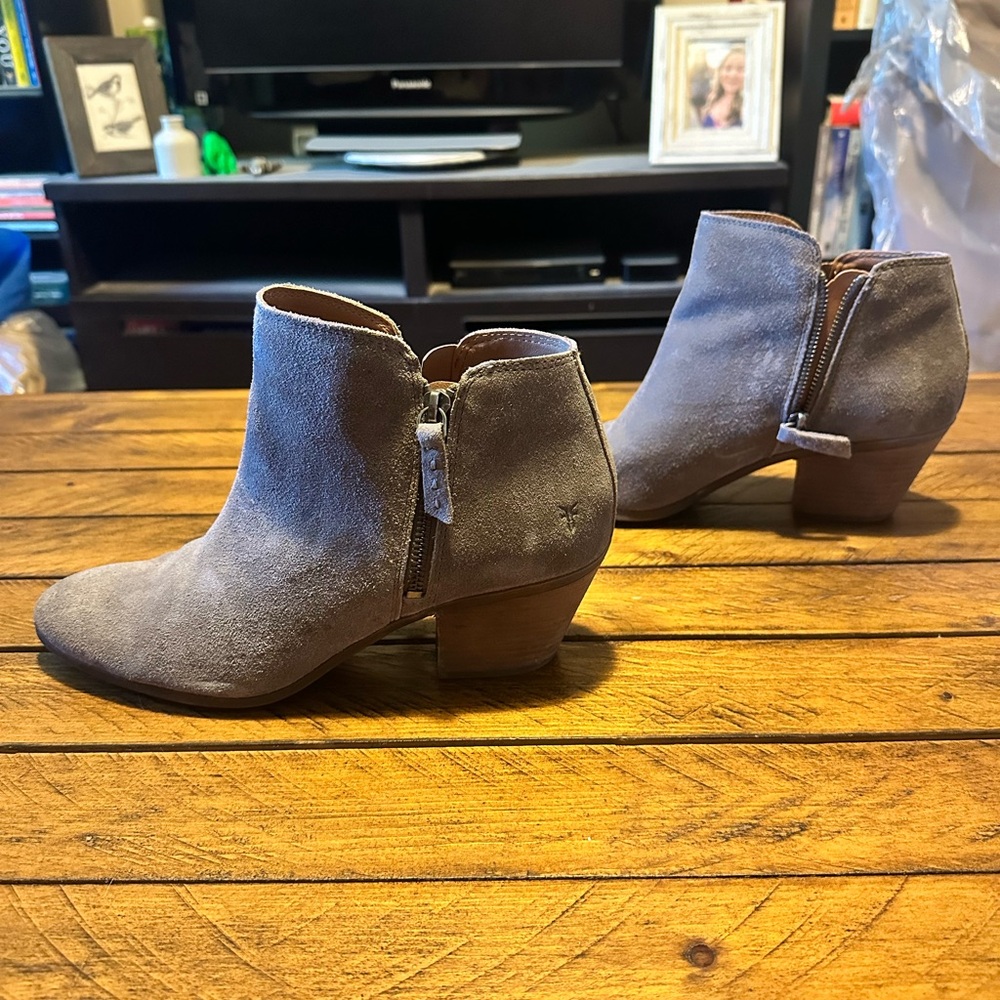 Frye Taupe Suede Zip Ankle Booties